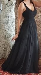 Aqua černé tylové plesové šaty