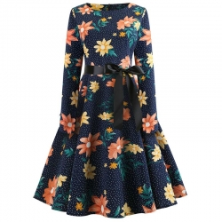 krátké šaty s rukávy retro  vintage 50´s 60´s květy s puntíky modré