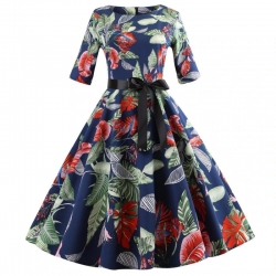 krátké šaty s rukávy retro  vintage 50´s 60´s  classic modré květované