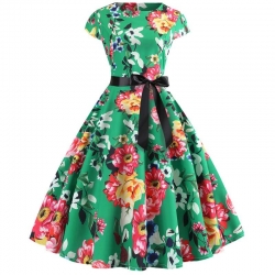 krátké šaty retro  vintage 50´s 60´s s krátkým rukávem zelené květy