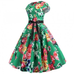 krátké šaty retro  vintage 50´s 60´s s krátkým rukávem zelené květy