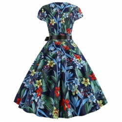krátké šaty retro  vintage 50´s 60´s s krátkým rukávem navy květy