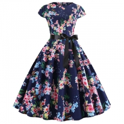 krátké šaty retro  vintage 50´s 60´s s krátkým rukávem navy kvítka
