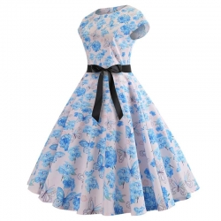 krátké šaty retro  vintage 50´s 60´s s krátkým rukávem modrá kvítka