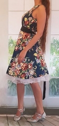 krátké bílé rockabilly šaty modré  50´s 60 ´s retro květinové