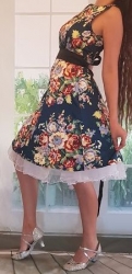 krátké bílé rockabilly šaty modré  50´s 60 ´s retro květinové
