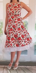 bílé retro krátké  rockabilly šaty s růžemi 50´s 60 ´s červené