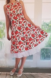 retro krátké bílé rockabilly šaty s růžemi 50´s 60 ´s červené