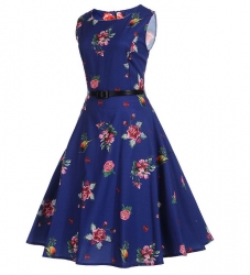  retro krátké modré rockabilly šaty s růžemi 50´s 60 ´s