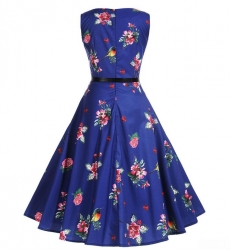  retro krátké modré rockabilly šaty s růžemi 50´s 60 ´s