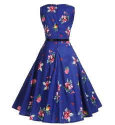 retro krátké modré rockabilly šaty s růžemi 50´s 60 ´s