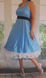 krátké společenské retro puntíkované bílé rockabilly šaty modré 50´s 60´s 