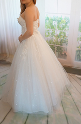 světle smetanové svatební šaty s krajkou třpytivé