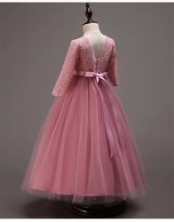 růžové luxusní šaty pro malou družičku s rukávem Anna