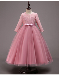 růžové luxusní šaty pro malou družičku s rukávem Anna