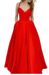 hladké saténové společenské červené plesové šaty