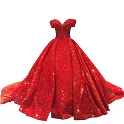 luxusní zářivé třpytivé plesové šaty večerní na ples červené