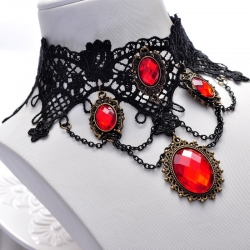 krajkový náhrdelník victorian červený
