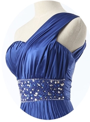 modré saténové společenské šaty jedno rameno na ples