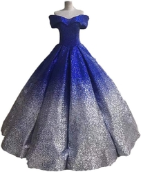 luxusní zářivé třpytivé plesové šaty večerní na ples modrostříbrné