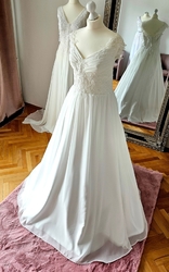 svatební šaty šifonové smetanové s krajkou