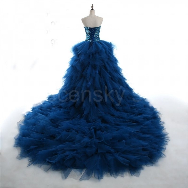luxusní modré královské plesové šaty večerní společenské na ples
