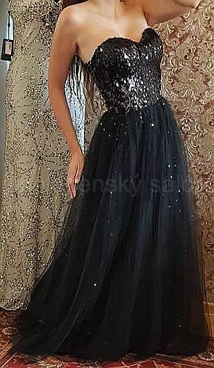 černé plesové šaty flitrové s tylovou sukní