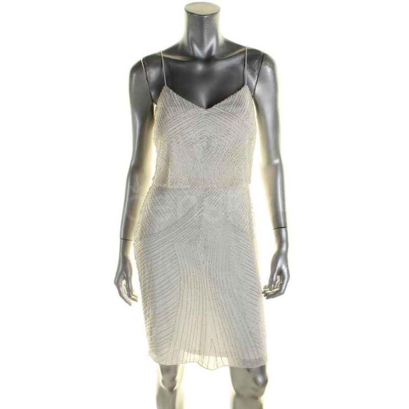 Aidan Mattox krátké společenské či svatební šaty vyšívané korálky bílé
