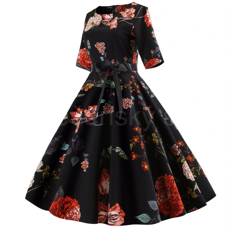 krátké šaty s rukávy retro  vintage 50´s 60´s  classic květy