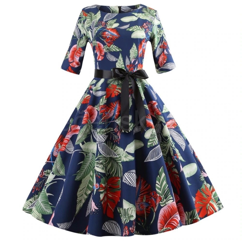 krátké šaty s rukávy retro  vintage 50´s 60´s  classic modré květované