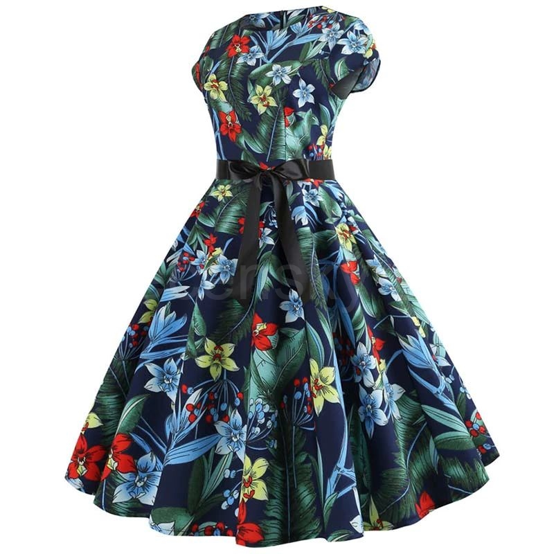 krátké šaty retro  vintage 50´s 60´s s krátkým rukávem navy květy