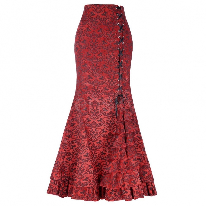 brokátová sukně goth úzká společenská na ples červená