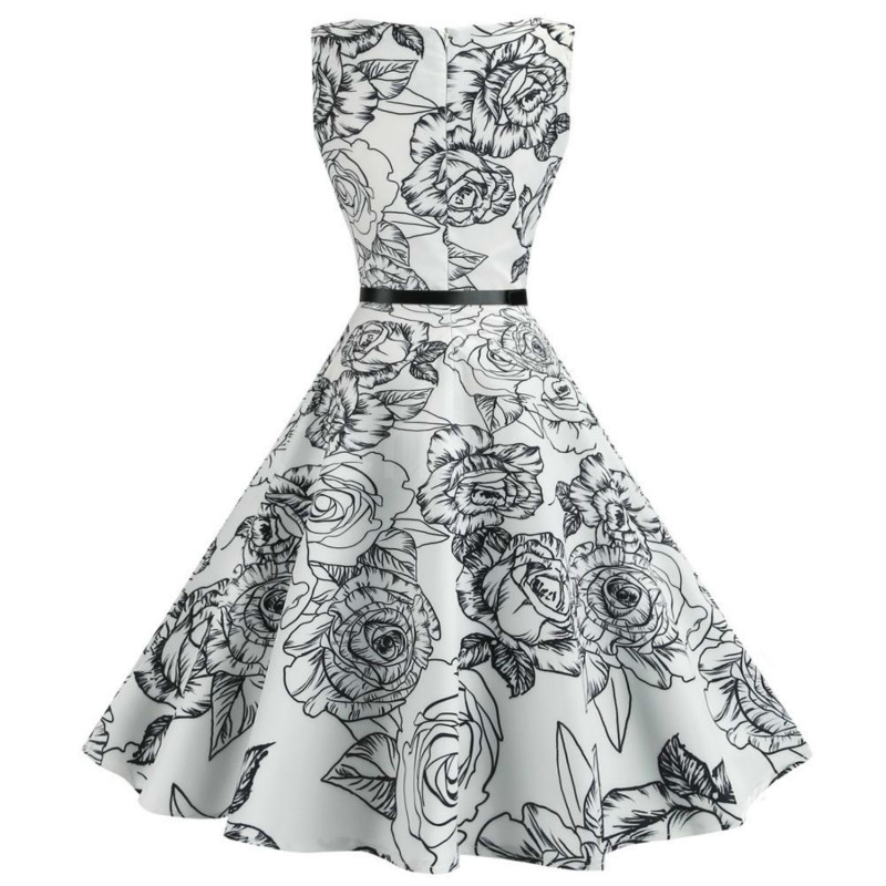retro krátké bílé rockabilly šaty s růžemi 50´s 60 ´s