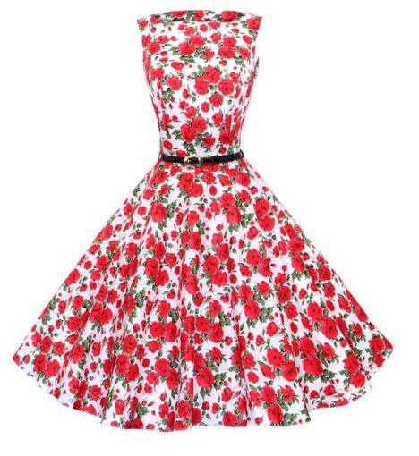 retro krátké bílé rockabilly šaty s růžemi 50´s 60 ´s červené