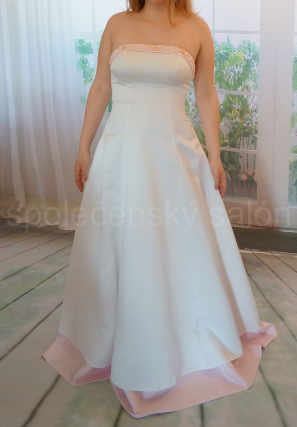 svatební šaty bílorůžové saténové