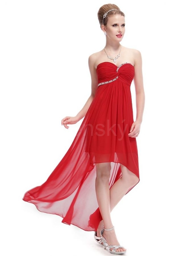 červené ve předu krátké společenské šaty se štrasem
