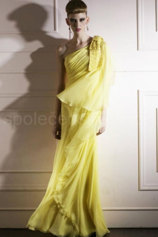 Code plesové šaty šité na míru žluté 1125