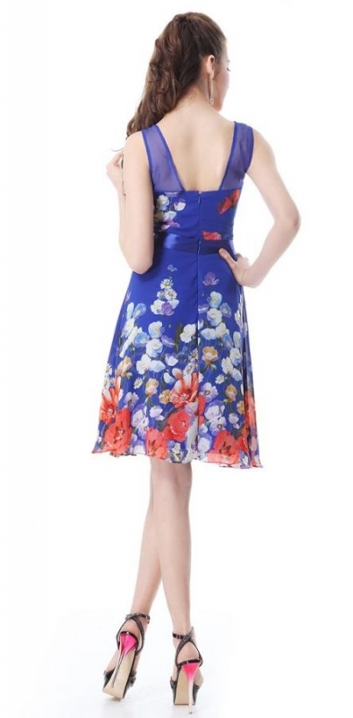 modré květované krátké společenské šaty