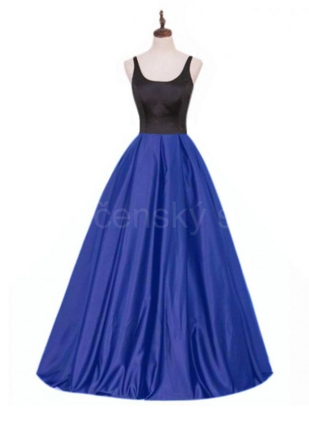 modročerné hladké saténové společenské šaty na ramínka plesové