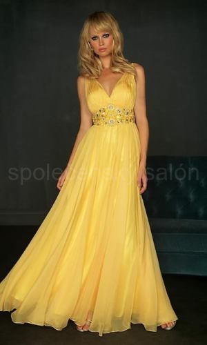 šaty na maturitní ples žluté s výšivkou